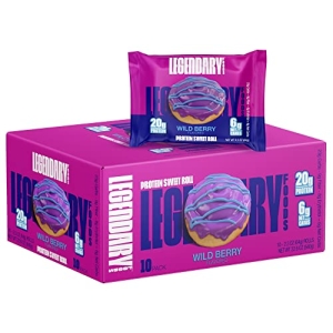 Legendary Foods High Protein Snack Wild Berry Sweet Roll | 20 Gr Pure Protein Bar Alternative | Low Carb Food | Low Sugar and Gluten Free Keto Breakfast Snacks | Healthy Wild Berry Flavored Rolls (10-pack)